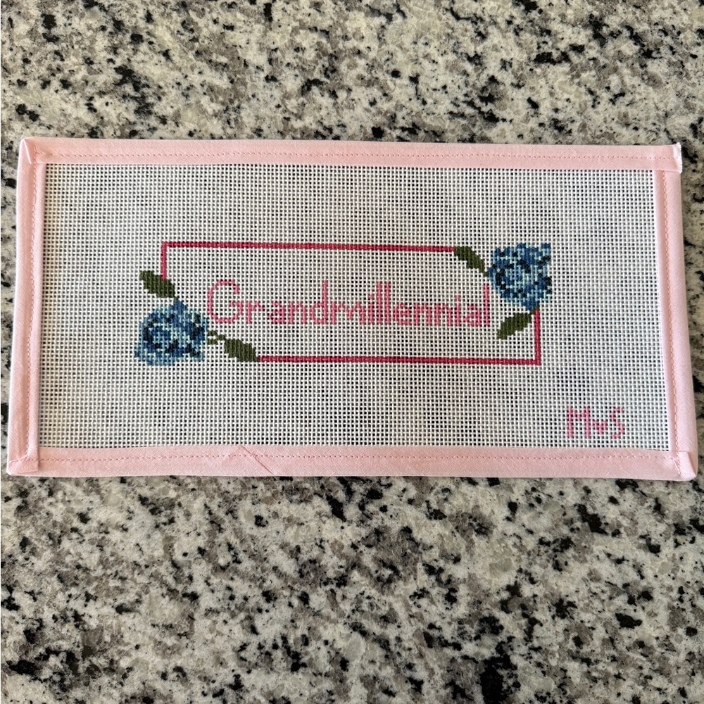 Pink and Blue Grandmillennial Needlepoint Canvas